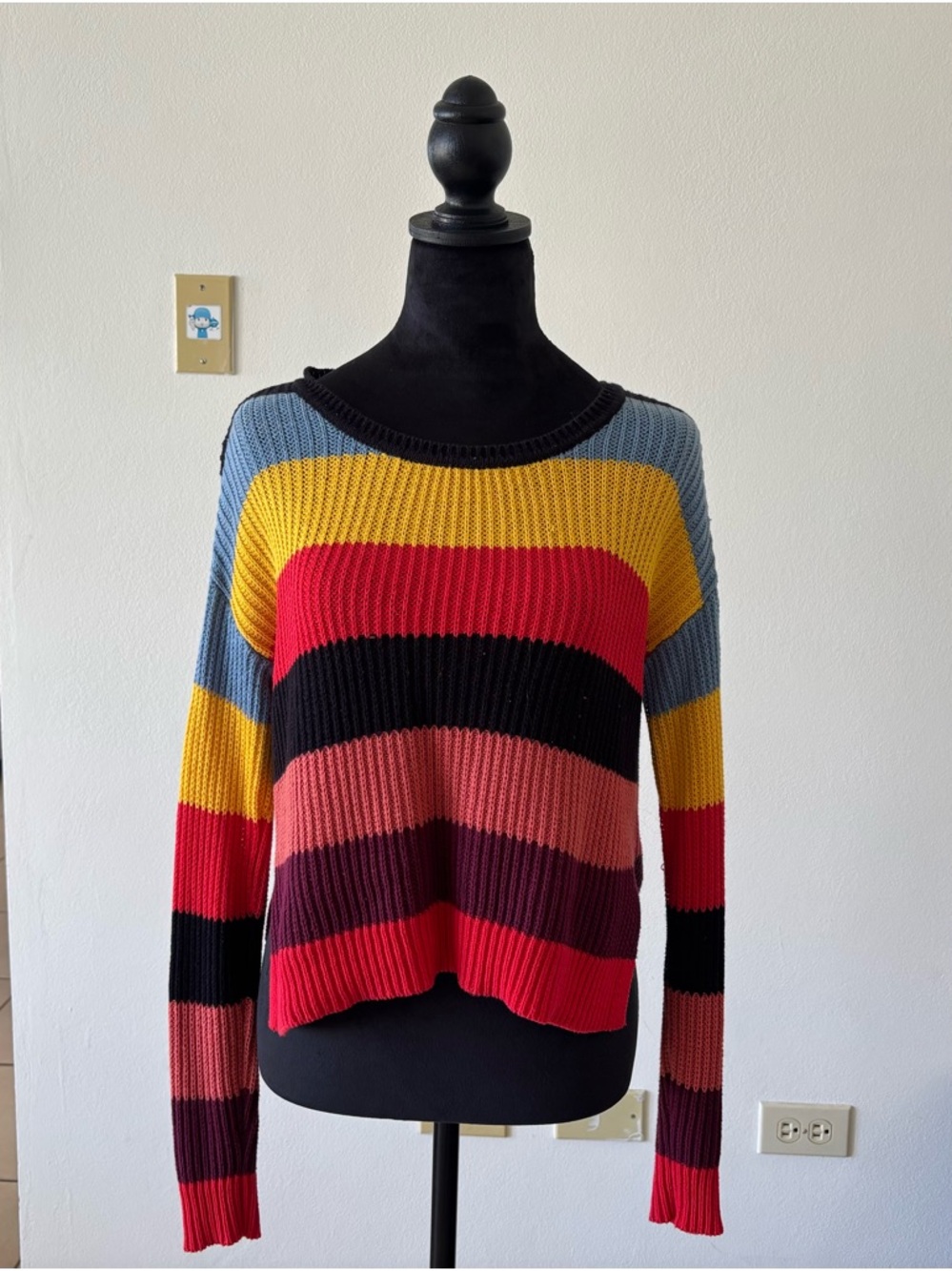 Womens Multi-Color Striped Knit Sweater